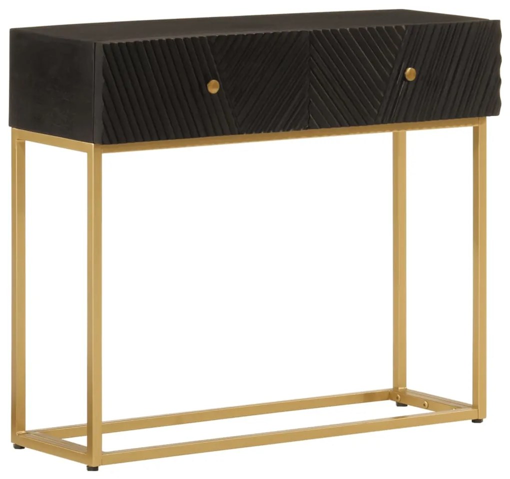 Tavolo consolle nero 90x30x76cm legno massello di mango e ferro