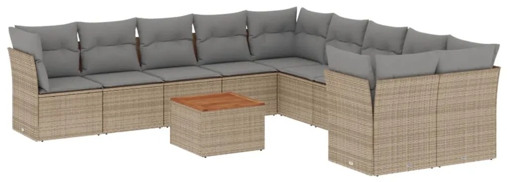Set divani da giardino 11 pz con cuscini beige in polyrattan