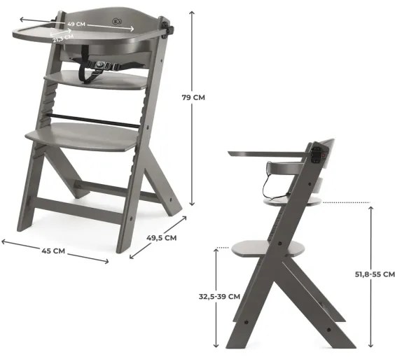 KINDERKRAFT - Sedia da pranzo per bambini ENOCK grigia