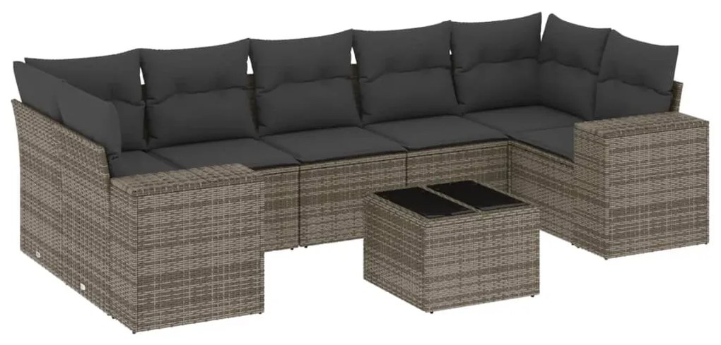 Set divano da giardino 8 pz con cuscini grigio in polyrattan