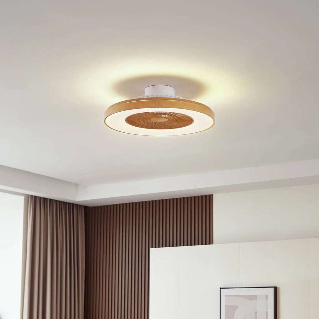 Lindby Ventilatore da soffitto LED Teleo, Ø 58 cm, color legno, CCT