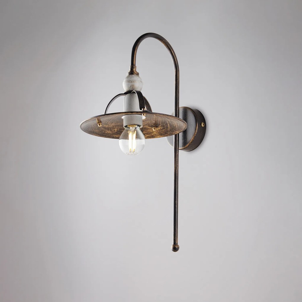 Applique Cantina Stile Industrial 1 Luce Ferro Marrone E Oro