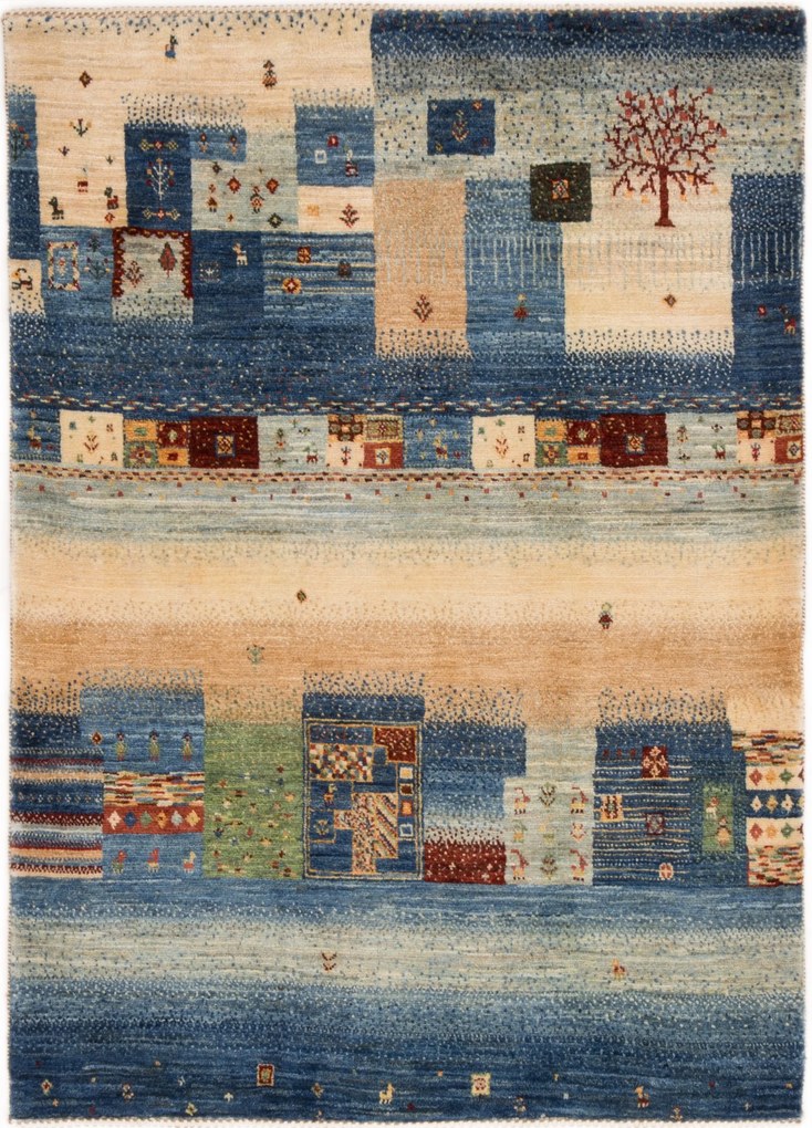Loribaft Tappeto 140 x 100 Blu (Iran) Annodato A Mano