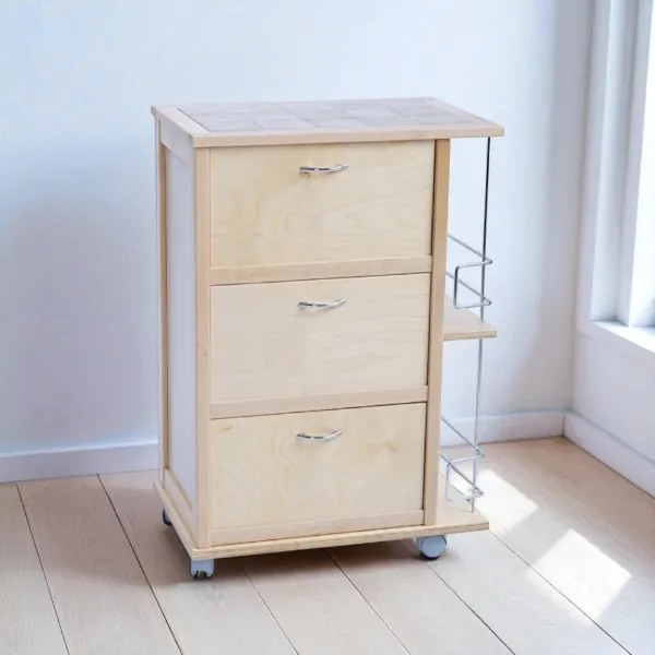 Carrello da cucina con ante a ribalta e portabottiglie Naturale