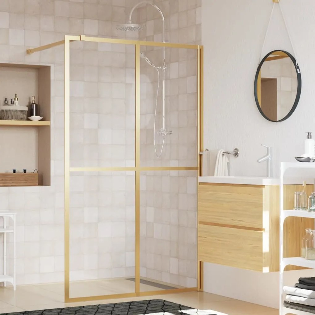 Parete Per Doccia Walk-in Vetro Trasparente Esg 118x195 Cm Oro /