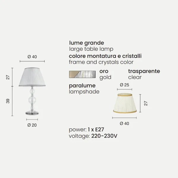 Lampada da tavolo BACH 40x66 cm in vetro trasparente Oro