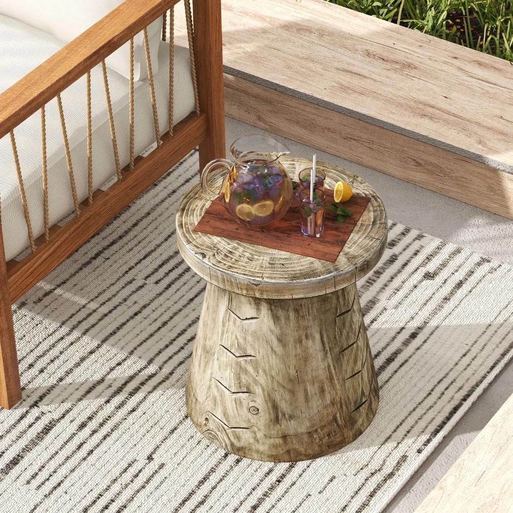 Costway Tavolino in roccia a forma di fungo da esterno, Sgabello effetto legno da giardino 37x37x43cm