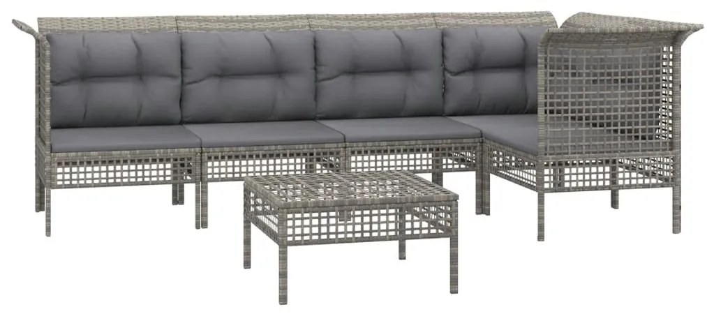 Set Divani da Giardino 6 pz con Cuscini in Polyrattan Grigio