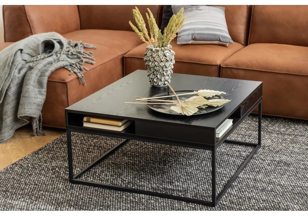 Tavolino da salotto nero con piano effetto frassino 80x80 cm Willford – Actona