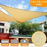 Vela Telo Parasole 3,6x3,6mt Tenda Triangolare Ombreggiante Giardino HDPE Beige