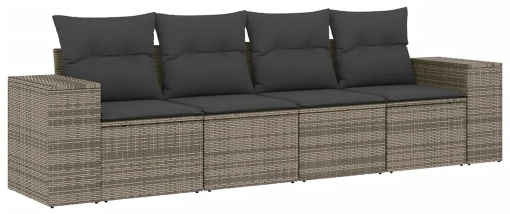 Set Divani da Giardino 4 pz con Cuscini in Polyrattan Grigio