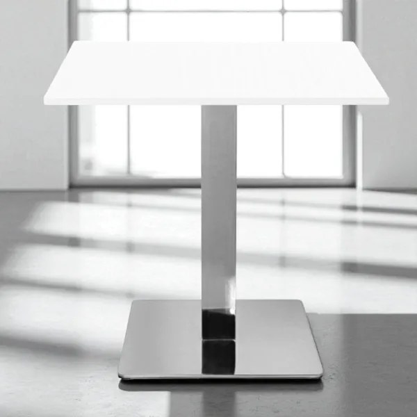 Tavolo bar pub ristorante 70x70 cm base argento e piano laminato Bianco Frassino H 75