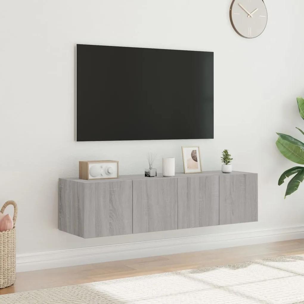Mobili tv a parete con luci led 2pz grigio sonoma 60x35x31 cm