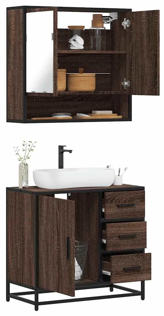 Set Mobili Da Bagno 2 Pz Rovere Marrone İn Legno Multistrato /