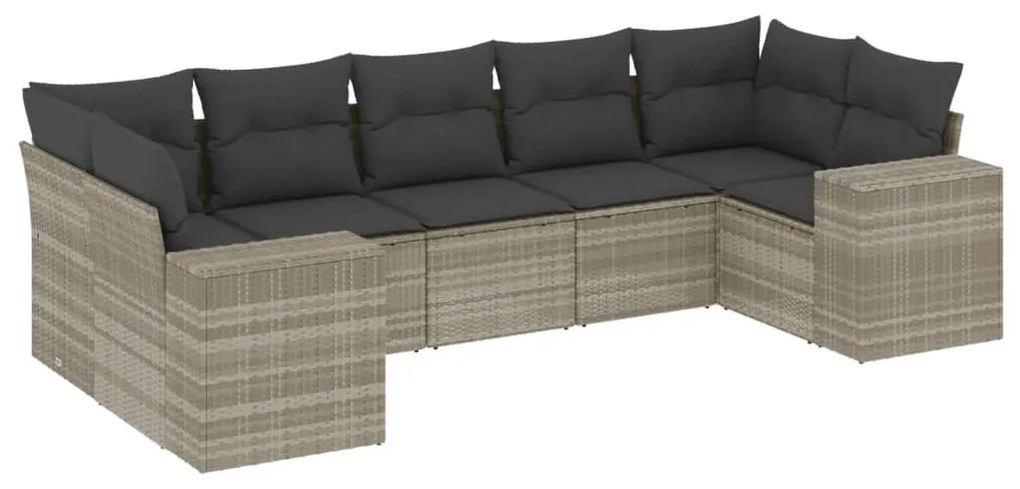 Set divani da giardino 7pz con cuscini grigio chiaro polyrattan