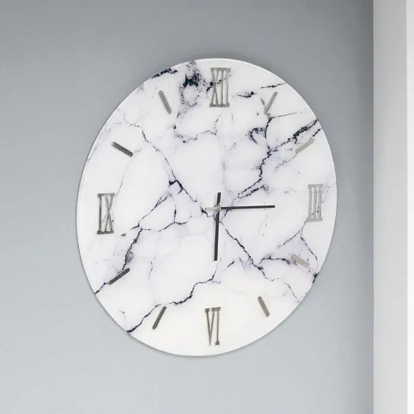 Orologio rotondo D65 cm in vetro temperato effetto marmo Bianco - LICOY