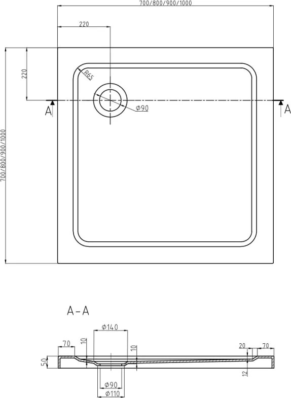 Mexen Flat piatto doccia quadrato slim 90 x 90 cm, bianco, sifone cromato - 40109090