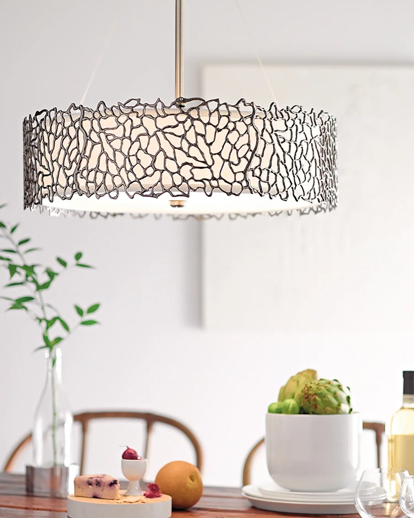 Lampadario Contemporaneo Silver Coral Metallo Peltro Classico Vetro 3 Luci E27