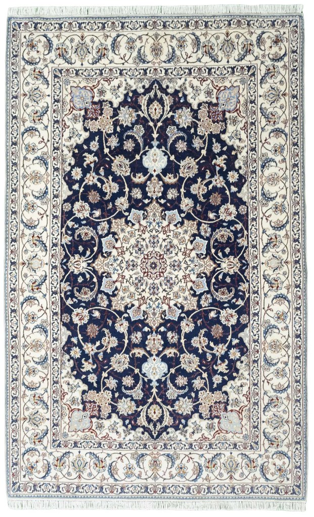 Nain Tappeto 220x140 Blu (Iran) Annodato A Mano