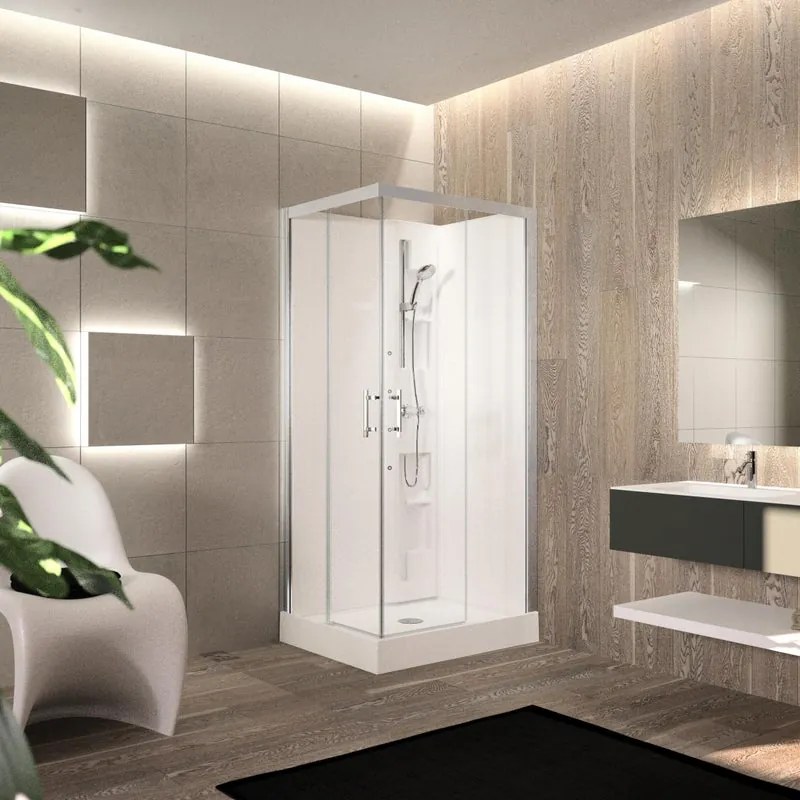 Cabina doccia idromassaggio rettangolare PERLA 100 x 80 cm silver con miscelatore meccanico