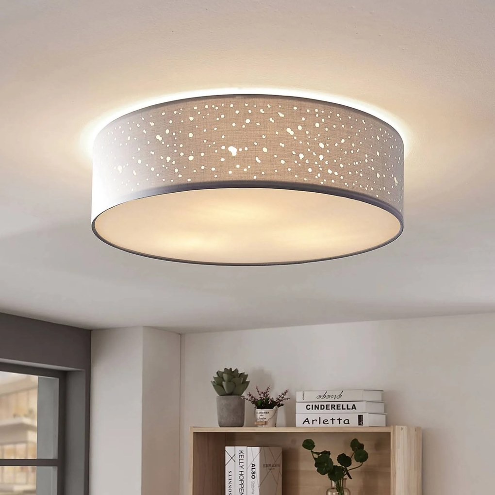Plafoniera soffitto Umma Lindby, dimmerabile, Alluminio / Grigio / Zincato, Soggiorno / Sala da pranzo, Tessuto / Stoffa / Seta, Moderno, Plafoniera