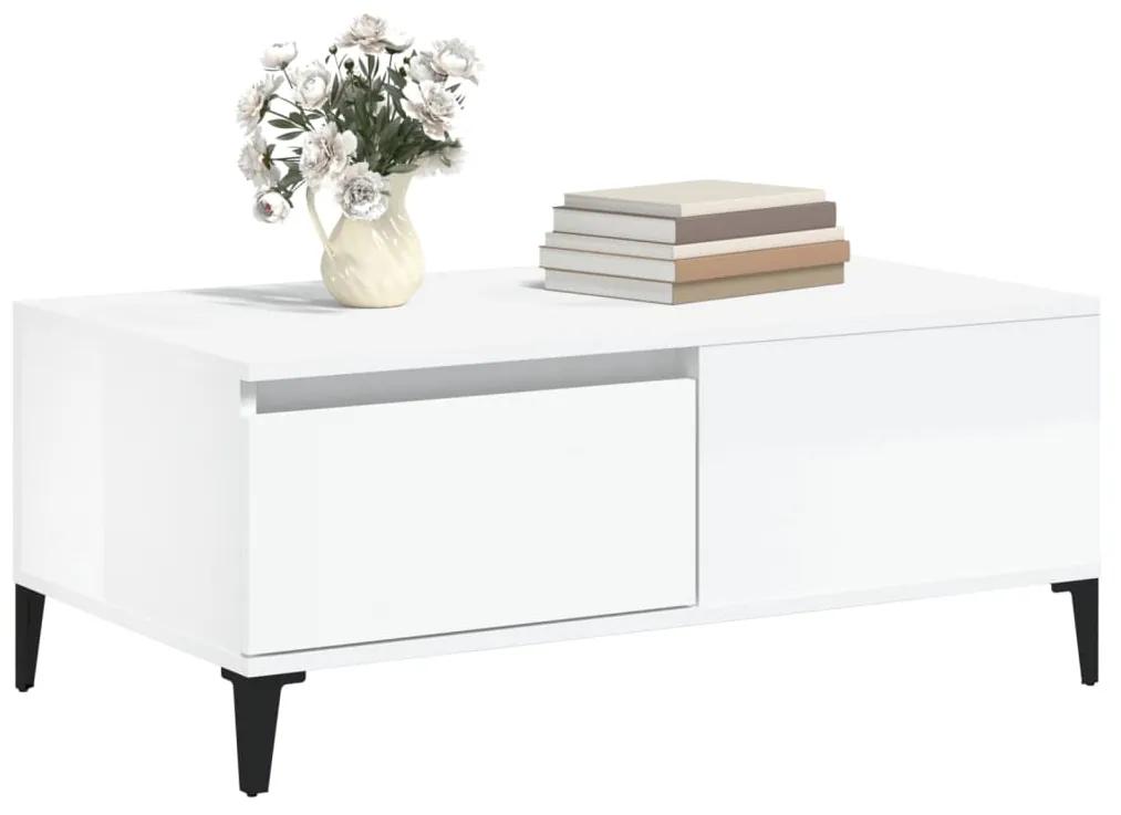 Tavolino salotto bianco lucido 90x50x36,5 cm legno multistrato