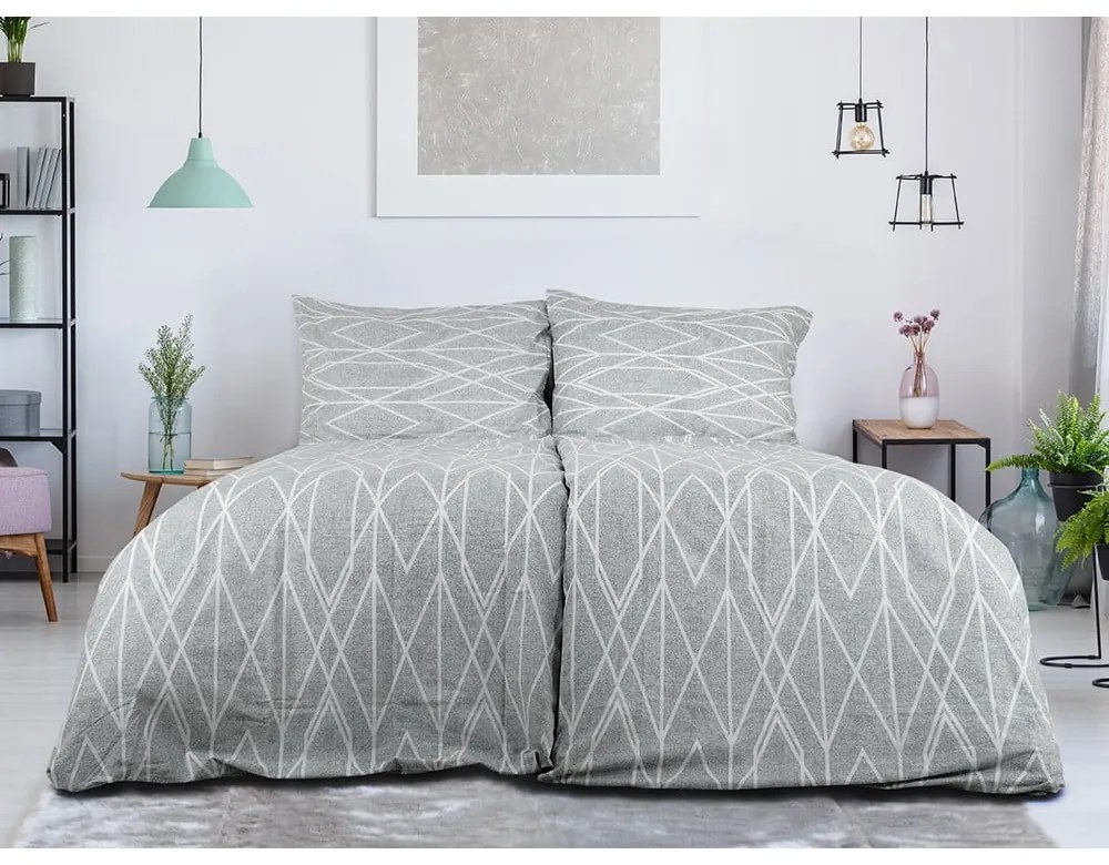Set copripiumino e federa grigio in crêpe per letto singolo 140x200 cm Gray Stripes – B.E.S.