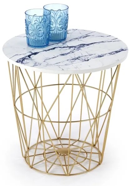 Tavolino HARISSA 41x42 cm oro/bianco marmor decor