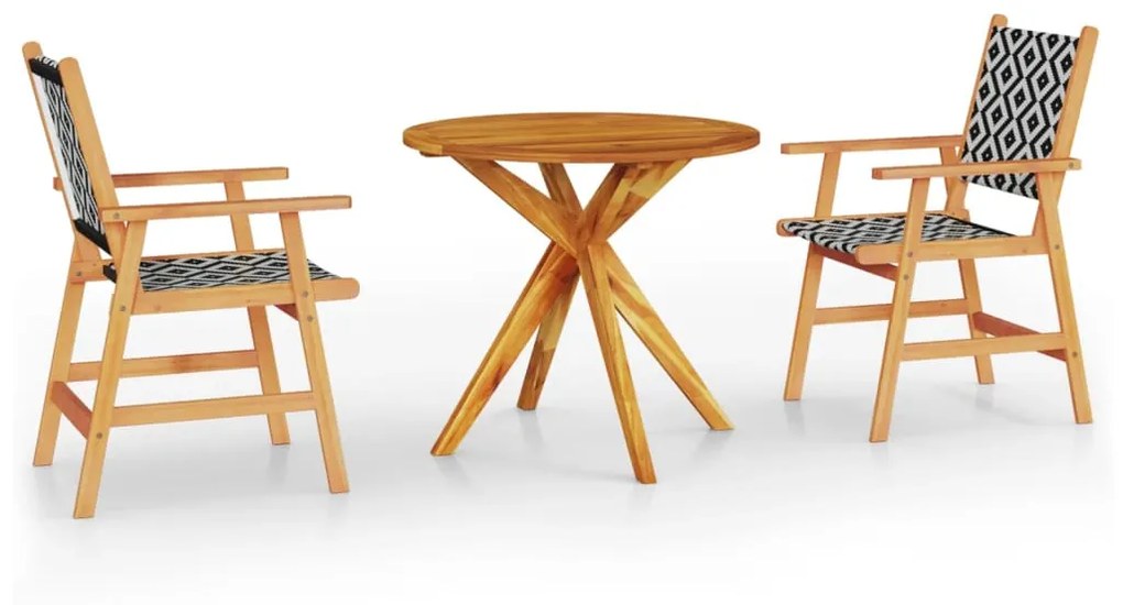 Set mobili da pranzo per giardino 3 pz legno massello di acacia