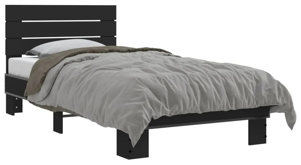 Giroletto nero 90x190 cm in legno multistrato e metallo