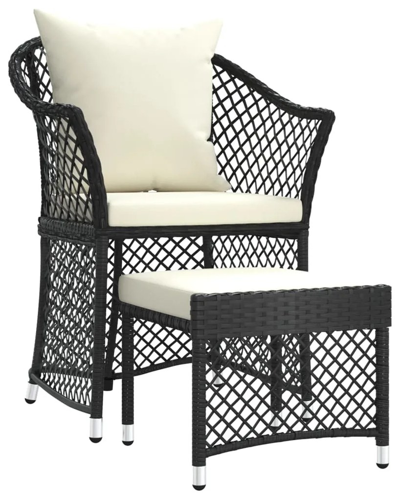 Set da giardino 2 pz con cuscini nero in polyrattan