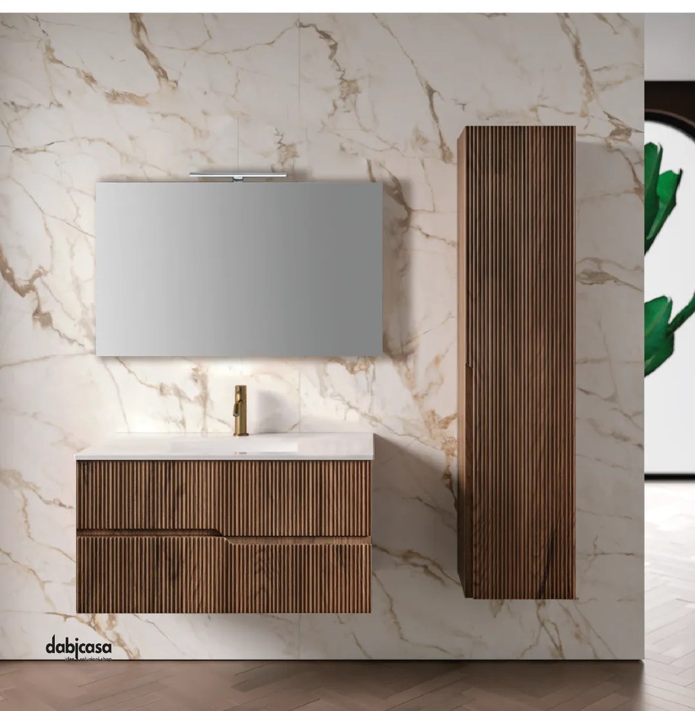 Mobile Bagno Sospeso "Victor" Da 80 Cm Composto Da Due Cassetti Finitura Rovere Rio