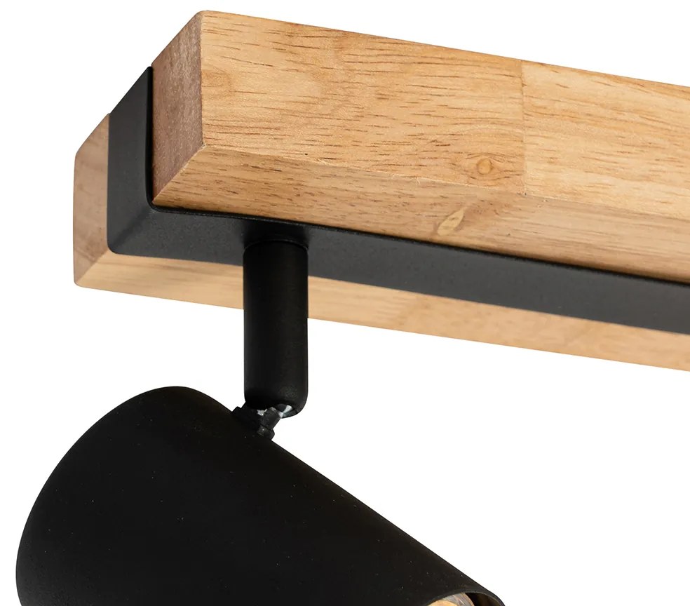 Plafoniera nera con legno 2 luci orientabile rettangolare - Jeana