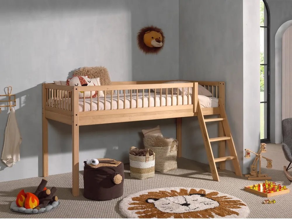 Letto rialzato per bambini in legno di quercia in colore naturale 90x200 cm Forrest - Vipack