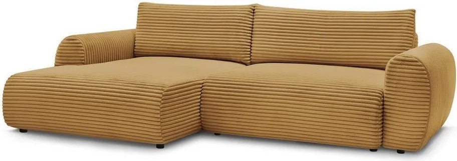 Divano angolare color senape allungabile (con penisola a sinistra) con rivestimento in velluto a coste Lucien – Bobochic Paris