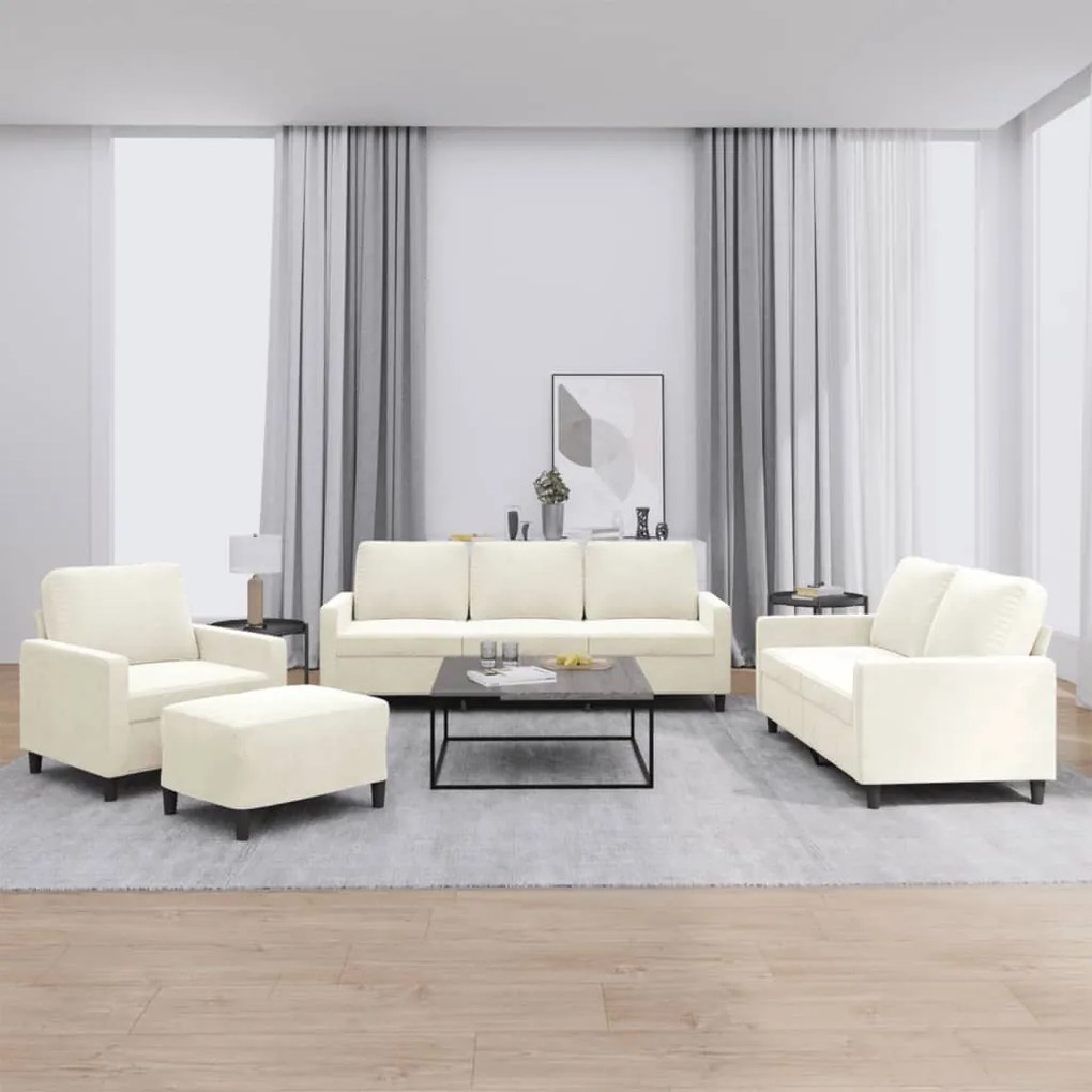 Set Di Divani 4 Pz Con Cuscini Crema İn Velluto /