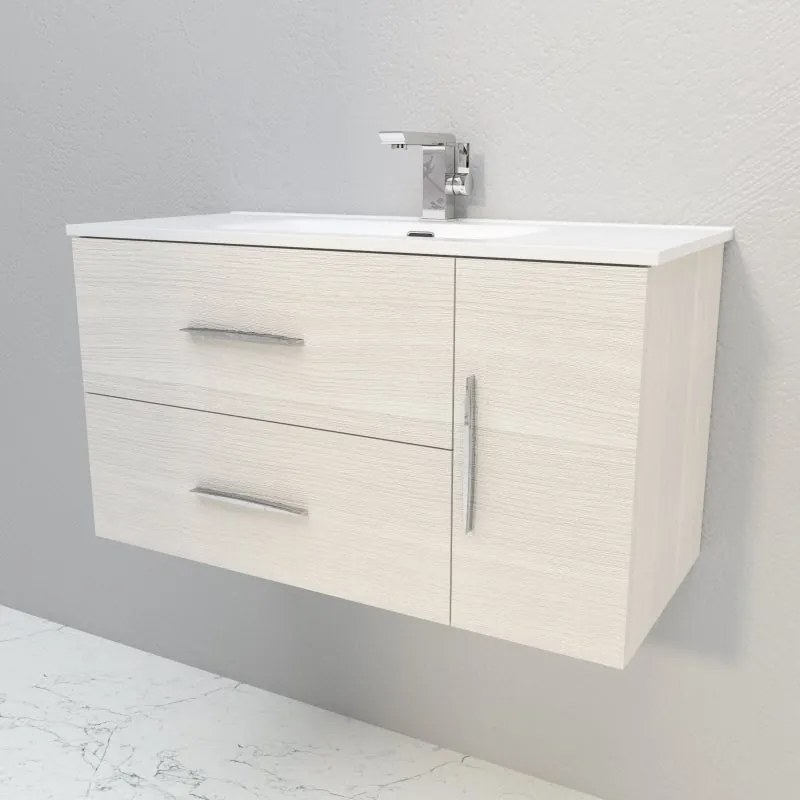 Mobile sottolavabo e lavabo Master per vasca centrale bianco rock L 100 x H 55 x P 46 cm, 1 anta 2 cassetti