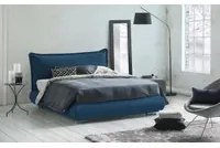 Letto matrimoniale Ilenia, Letto contenitore con rivestimento e testata in tessuto, Made in Italy, Apertura frontale, adatto per materasso 160x190 cm, Blu