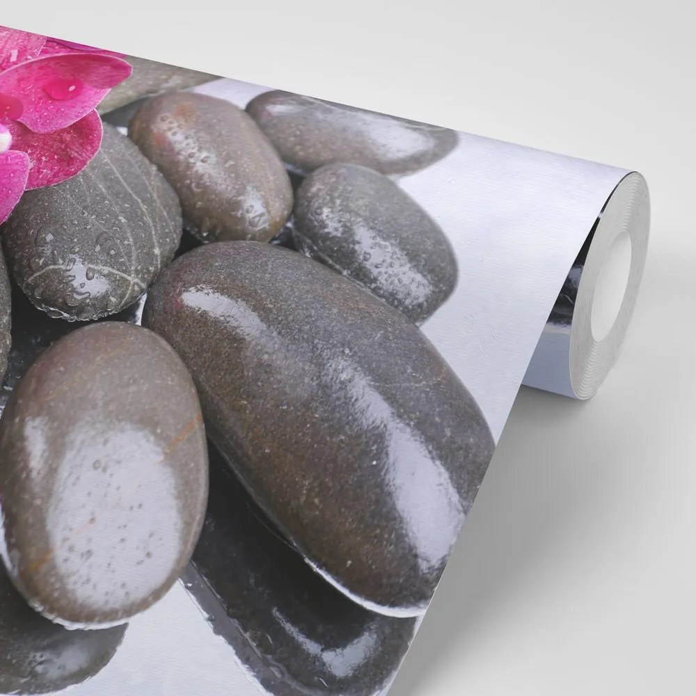 Carta da parati autoadesiva – Orchidea fiorita e pietre wellness