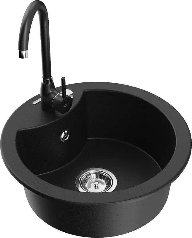 Mexen Diego lavello in granito a 1 vasca con rubinetto da cucina Telma, nero - 6512-77-670200-70