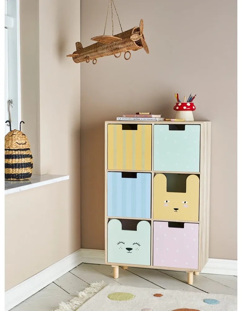 Cassettiera bassa per bambini in legno massiccio di pavlovnia in colore naturale 25,5x88,5 cm Calle - Bloomingville Mini
