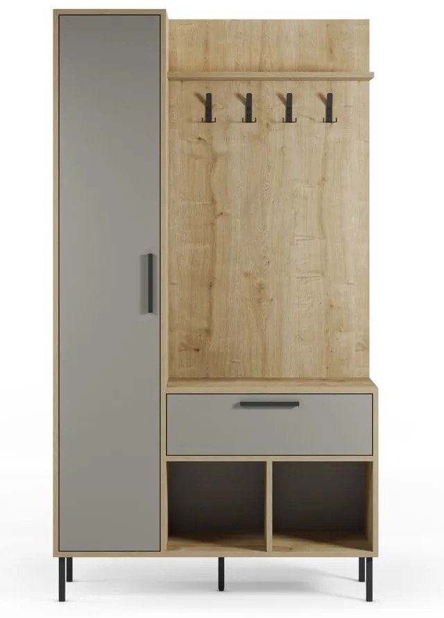 Set da corridoio effetto rovere con decoro verde-naturale 108x195x35 cm Heidy - Marckeric