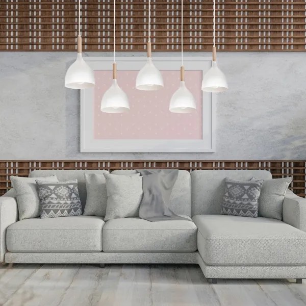 Lampadario a sospensione con filo NOAK 5xE27/60W/230V bianco/legno