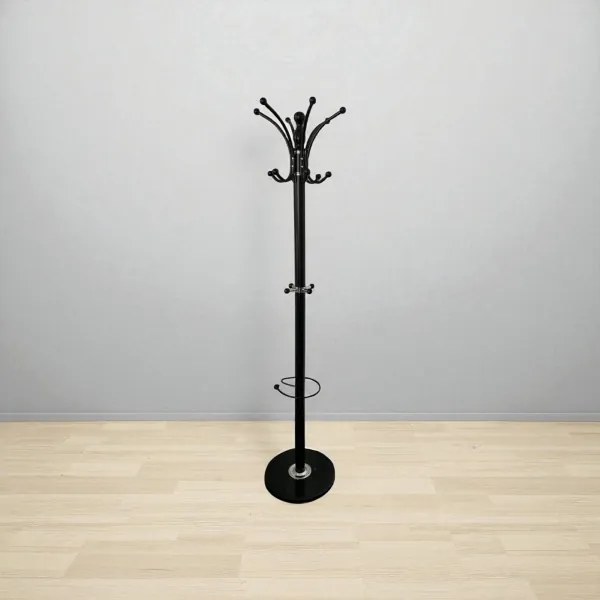 Appendiabiti da terra 175 cm Nero - 16 ganci e portaombrelli