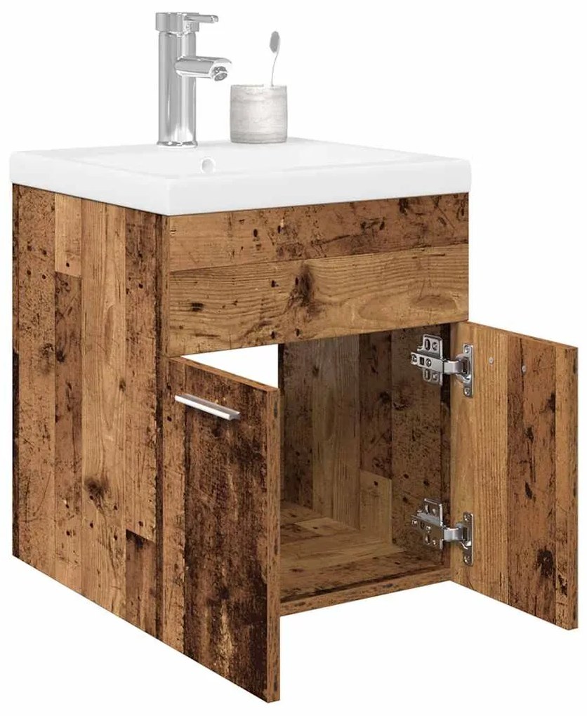 Mobile Da Bagno Con Lavabo Integrato E Rubinetto Legno Antico /