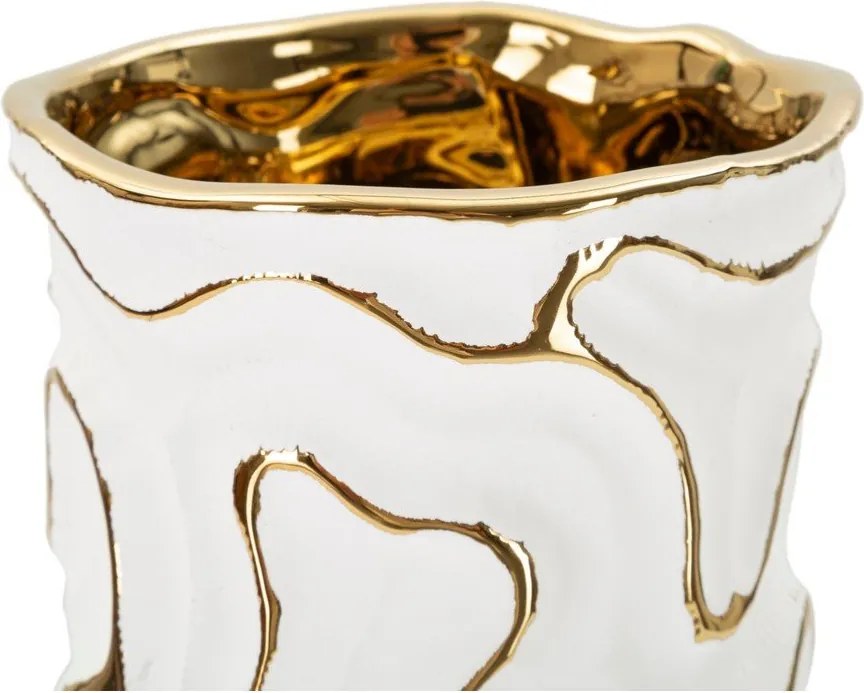 Vaso bianco/dorato in ceramica (altezza totale 25 cm) Adore – Mauro Ferretti