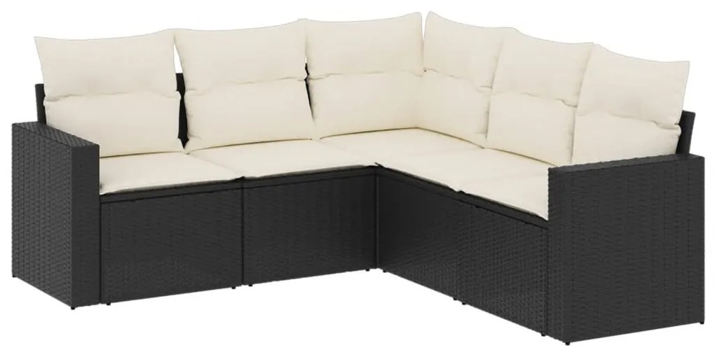 Set divani da giardino 5 pz con cuscini in polyrattan nero