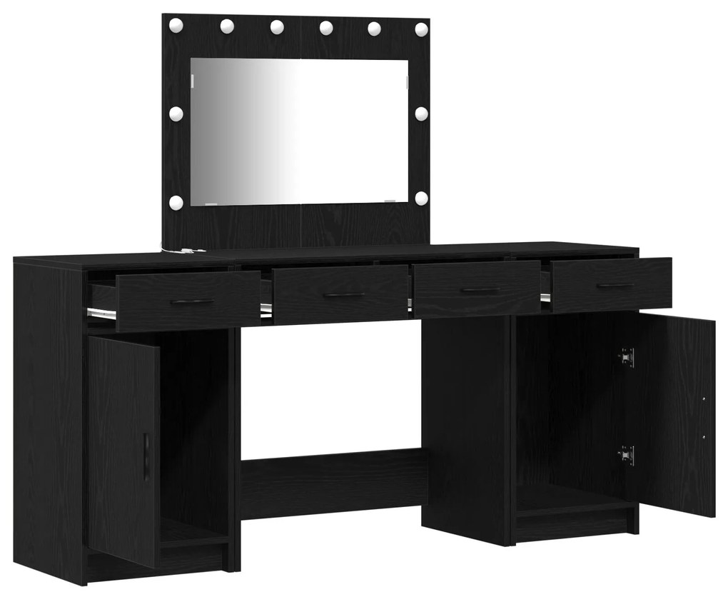 Set da toeletta in 3 pezzi con led in legno nero