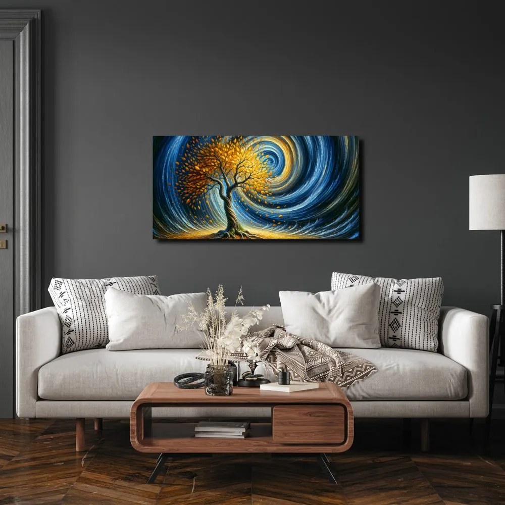 Quadro su tela – Vortice magico con foglie dorate
