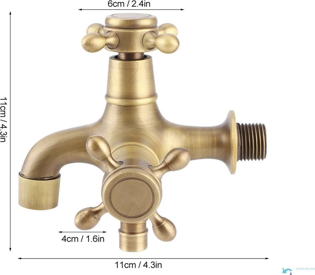Rubinetto da bagno a parete EYN TW1638 in ottone con doppia uscita, in più finiture tra cui ottone dorato e anticato